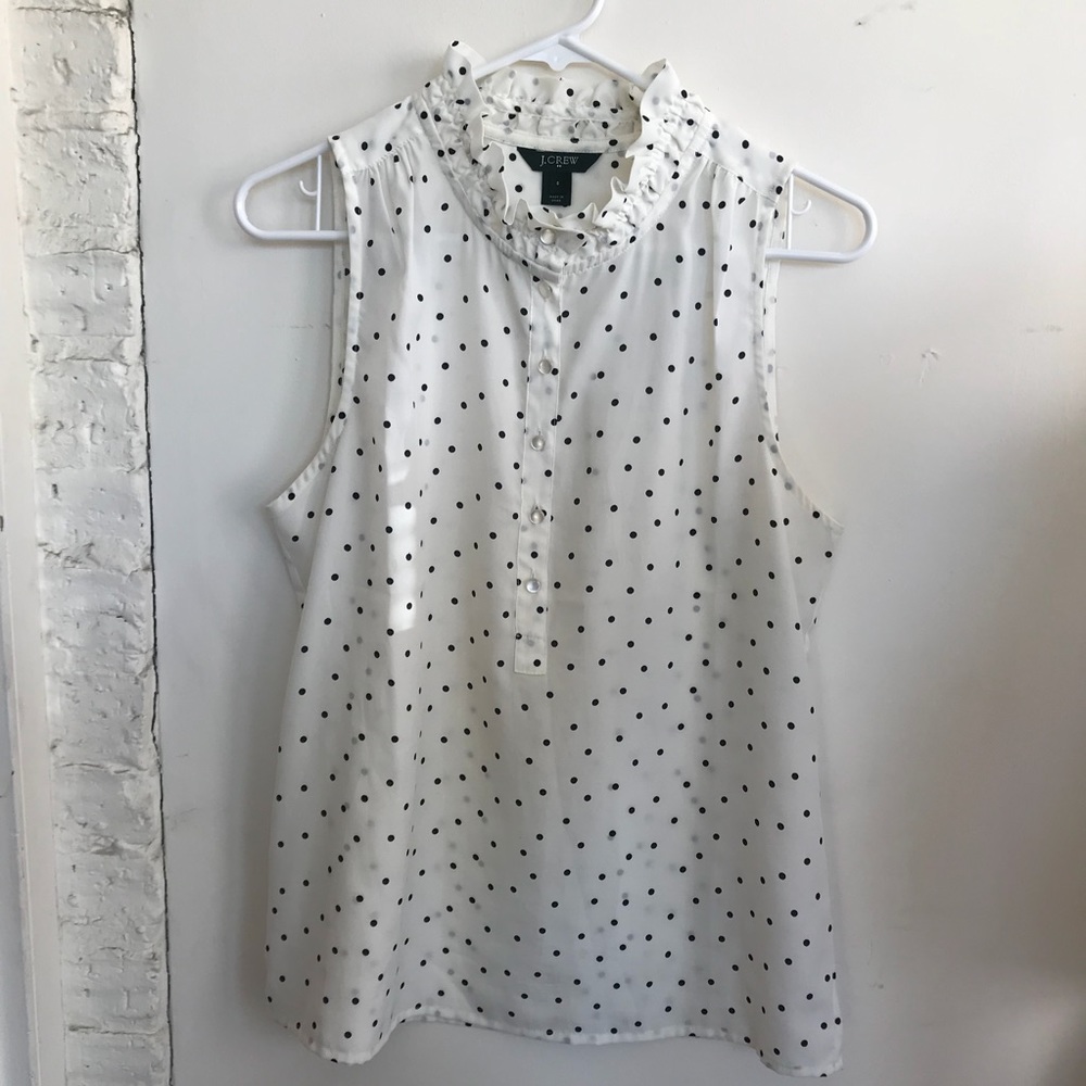 J.CrewFactory PolkDot RuffleNeck Sleeveless Blouse
